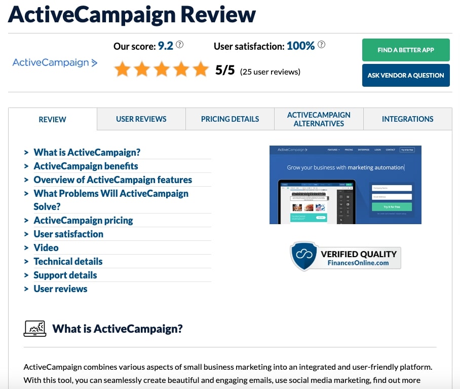 FinancesOnline review of ActiveCampaign