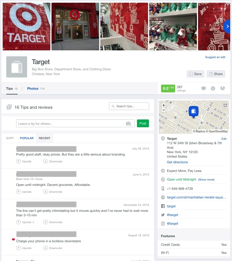 Business listing of Target on Foursquare