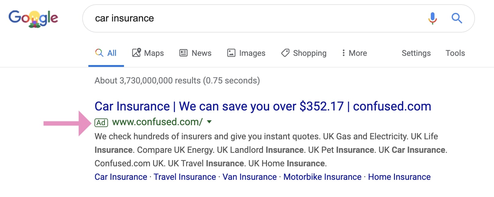 Paid Search Google Ad on desktop