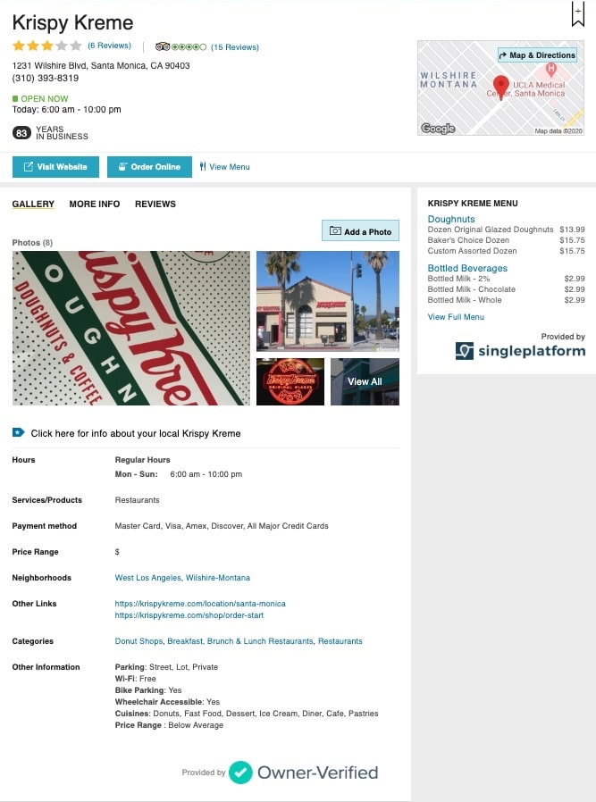 Krispy Kreme business listing on Yellow Pages