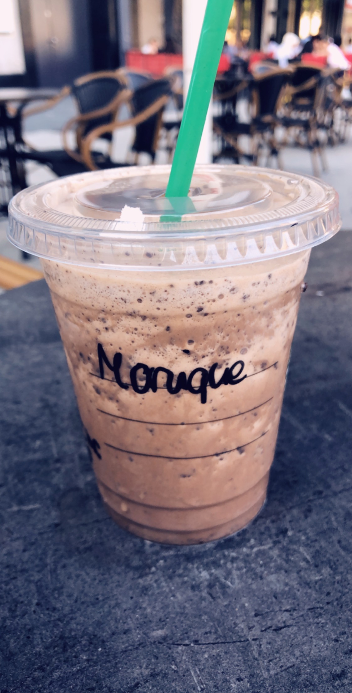 Starbucks Frappucino cup with the name Monique on it